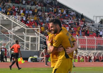 Pemain Bhayangkara Presisi Lampung FC merayakan kemenangan atas Semen Padang