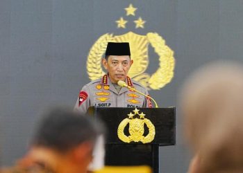 Kapolri Listyo Sigit Prabowo saat memberikan sambutan di Mabes Polri Jakarta