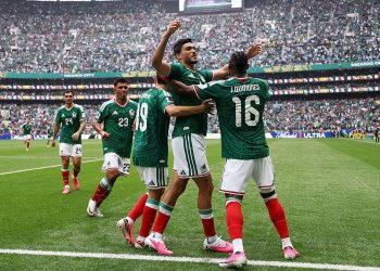 Pemain Meksiko merayakan gol ke gawang Afrika Selatan pada laga pembuka Piala Dunia 2026.