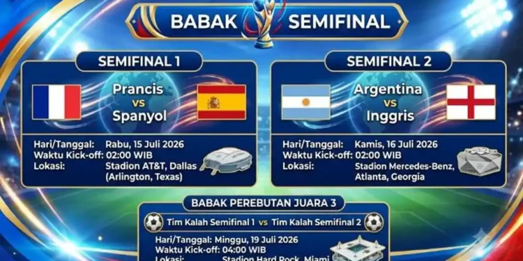 Jadwal semifinal Piala Dunia 2026 Perancis vs Spanyol dan Inggris vs Argentina