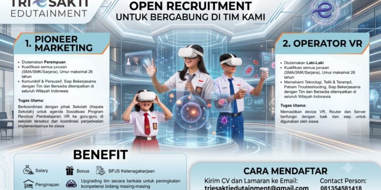 Lowongan Kerja Triesakti Edutainment Parepare untuk posisi Pioneer Marketing dan Operator VR