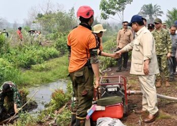 Prabowo tinjau karhutla di Kubu Raya bersama petugas gabungan tanpa menggunakan Masker